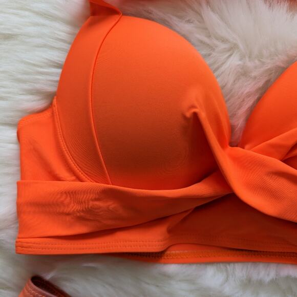 Shein Neon Orange Molded Cup Halter Bikini Sunset Ombre sz Small New - Picture 6 of 9
